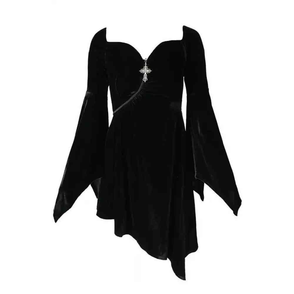 Restyle - Velvet Vamp Asymmetric Mini robe - Noir